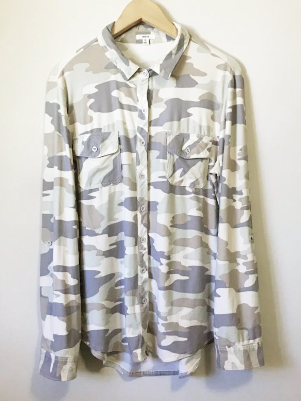 Y2K 90s Tank Girl Pale Camo Shirt - Soft Button Up Camouflage Blouse XL